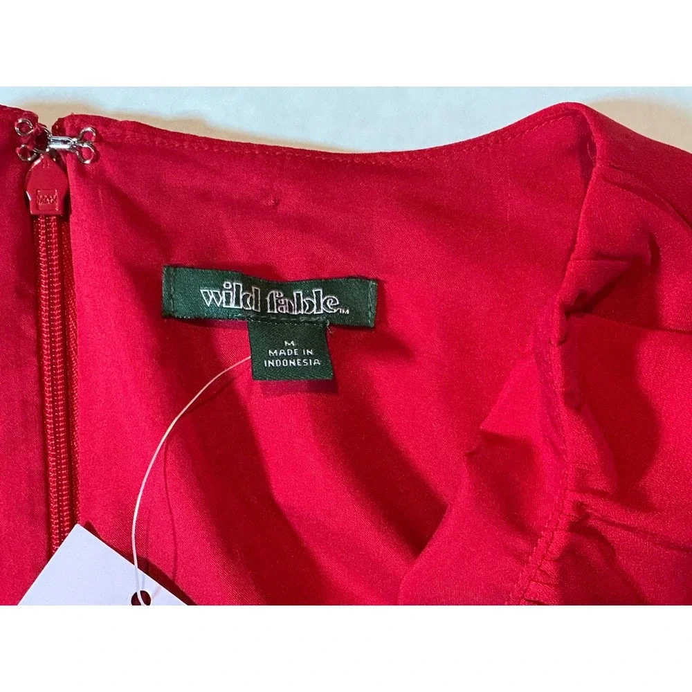 Wild Fable Red Ruffle V-Neck Long Sleeve Mini Dress with Tie Cuffs Size M NWT